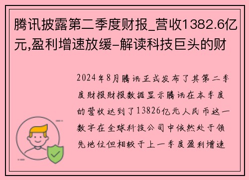 腾讯披露第二季度财报_营收1382.6亿元,盈利增速放缓-解读科技巨头的财务表现